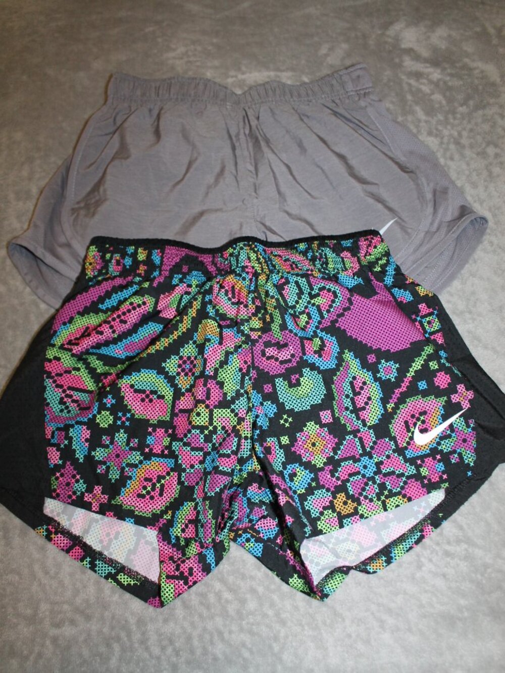 Two Nike XS Womens Shorts with Liner Grey and Multi Color